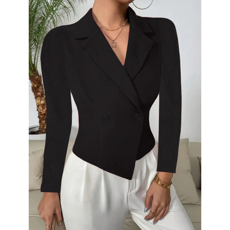 Women's Elegant Blazer Jacket with Double Button Front and Curved Hem NOVAE