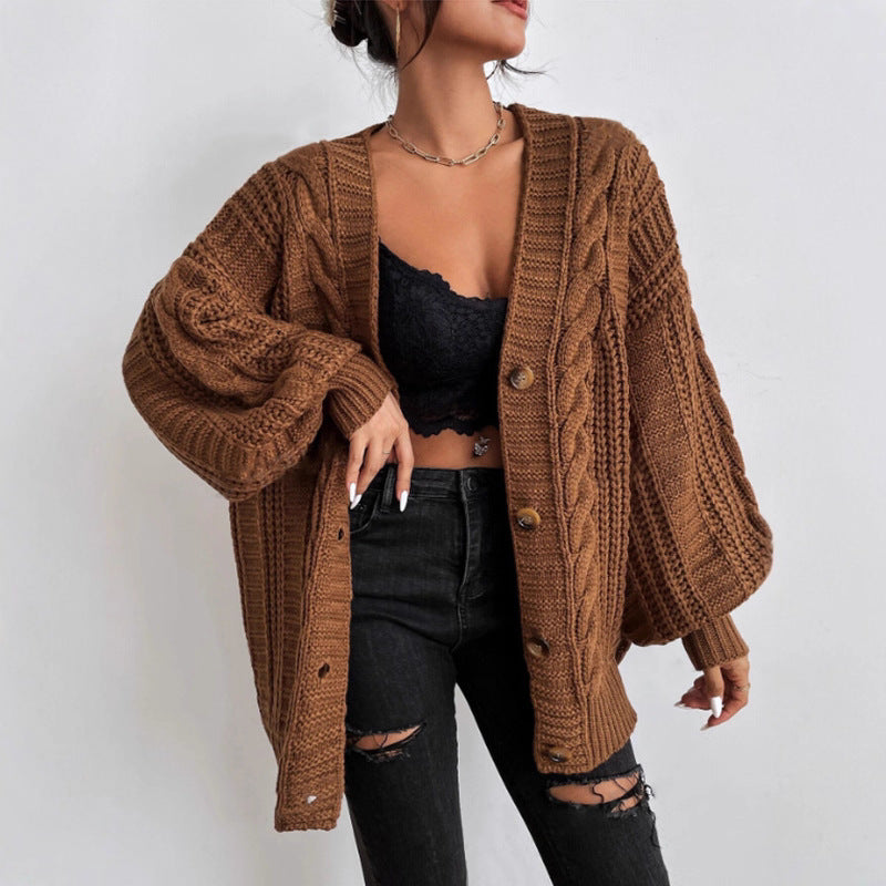 Women's chunky knit cardigan with wide sleeves and button details NOVAE