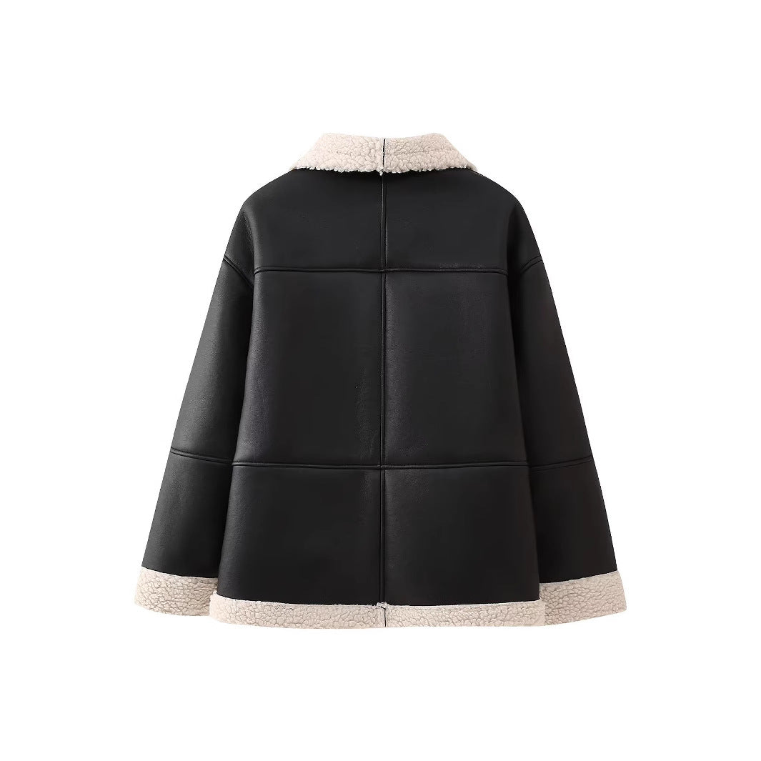 Women's trendy faux leather jacket with cozy lining NOVAE