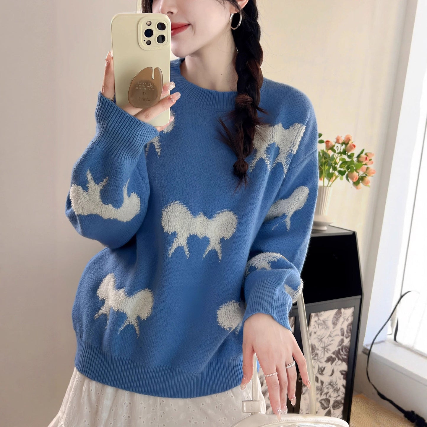 Women's Cozy Knit Sweater with Playful Bow Motif NOVAE