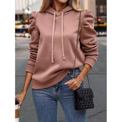 Women's fashionable hooded sweatshirt with puff sleeves and practical pockets NOVAE