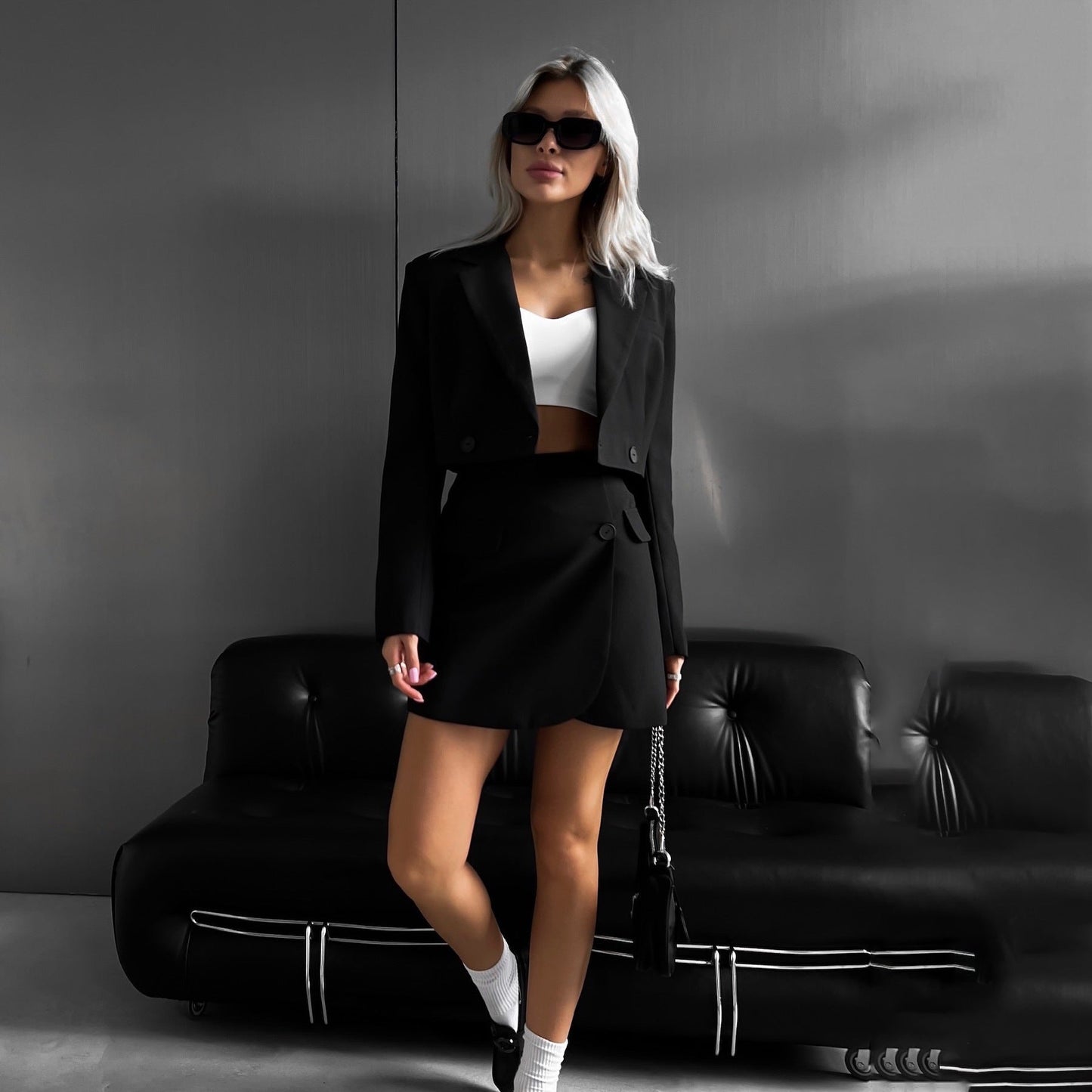 Women's blazer-skirt set with fashionable cut and practical pockets NOVAE