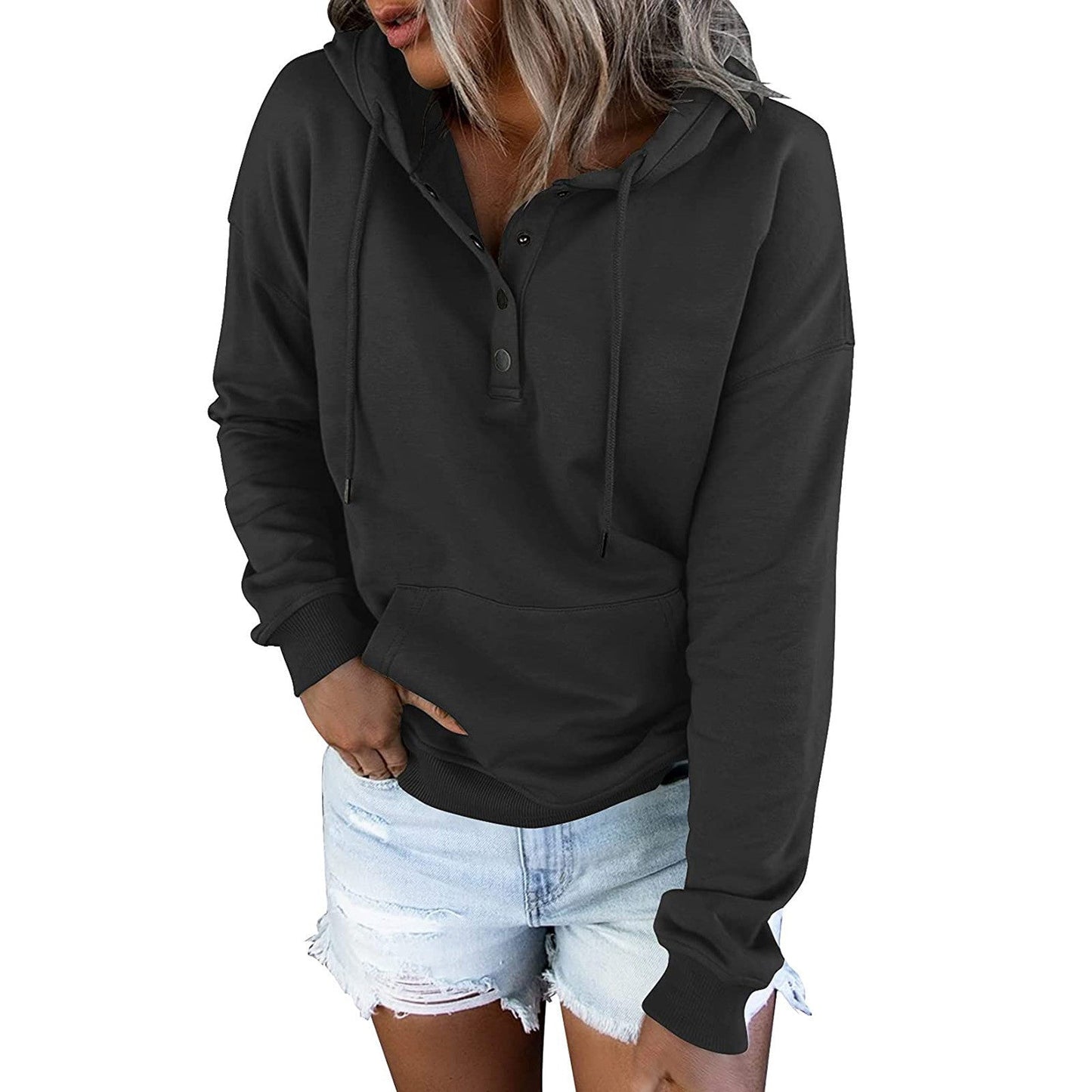 Women's sporty hoodie with button placket and casual cut NOVAE