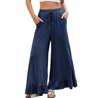 Women's wide linen trousers with ruffled hem NOVAE