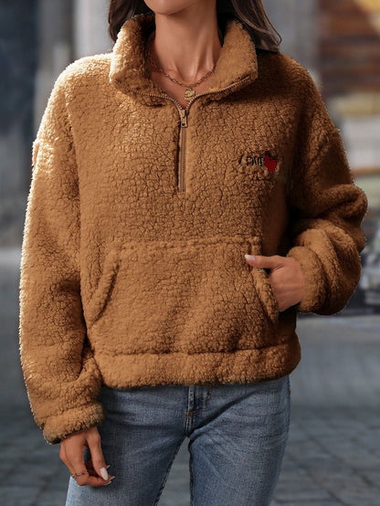 Women's Cozy Fleece Sweater with High Collar and Practical Pockets NOVAE