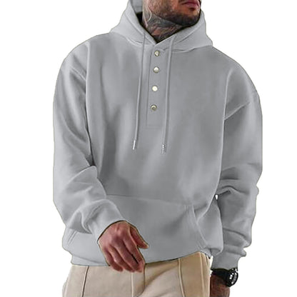 Men's Casual Hoodie with Button Placket and Pockets NOVAE