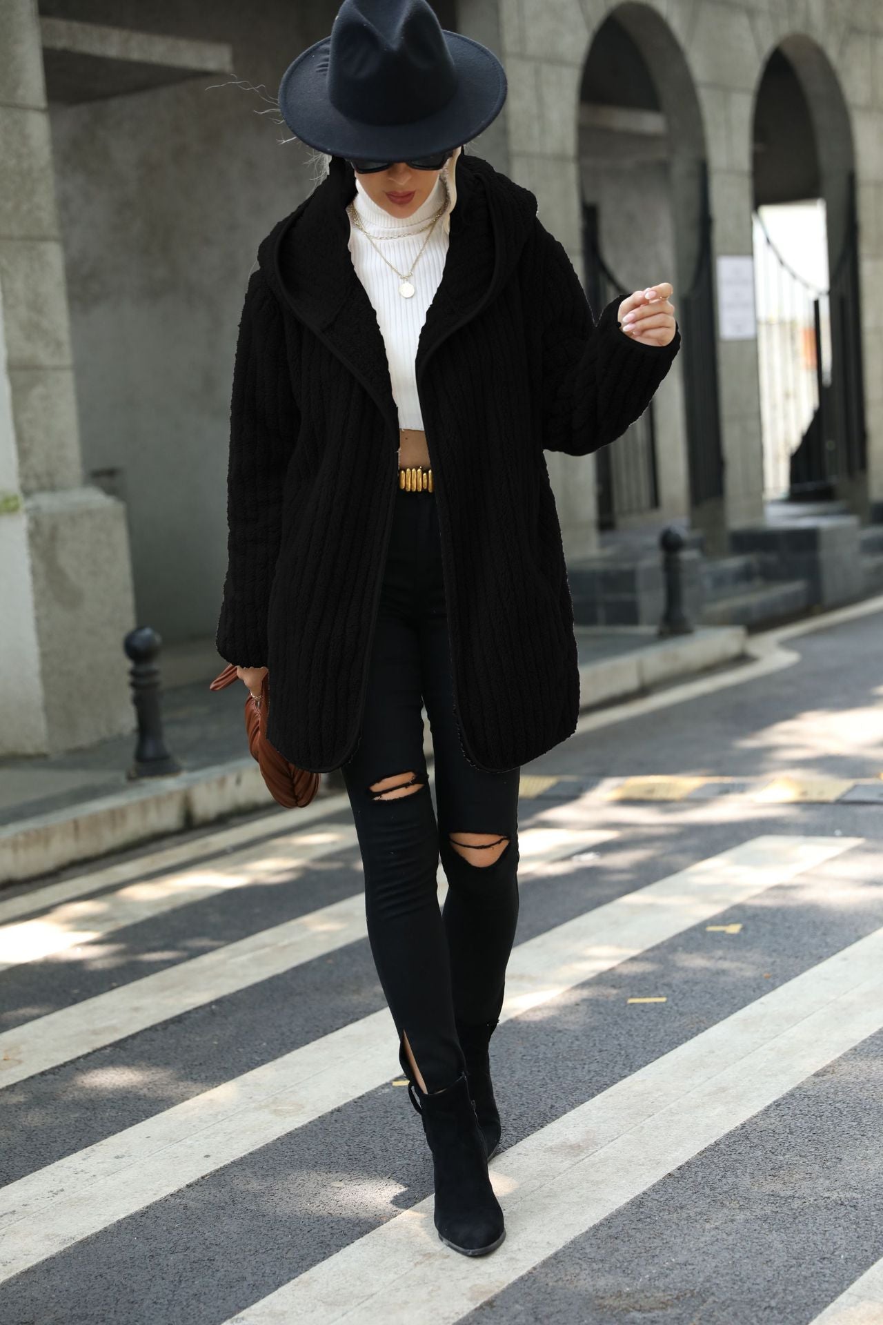 Women's Fluffy Long Jacket in a Textured Design NOVAE