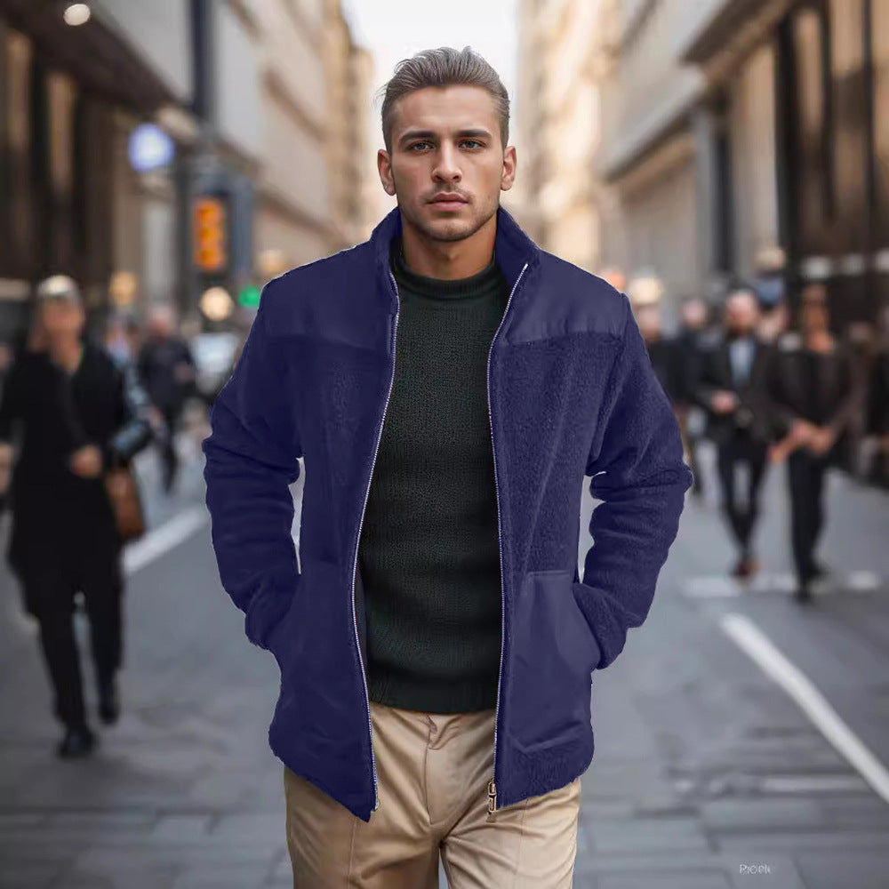 Men's fleece jacket with high collar and practical pockets NOVAE