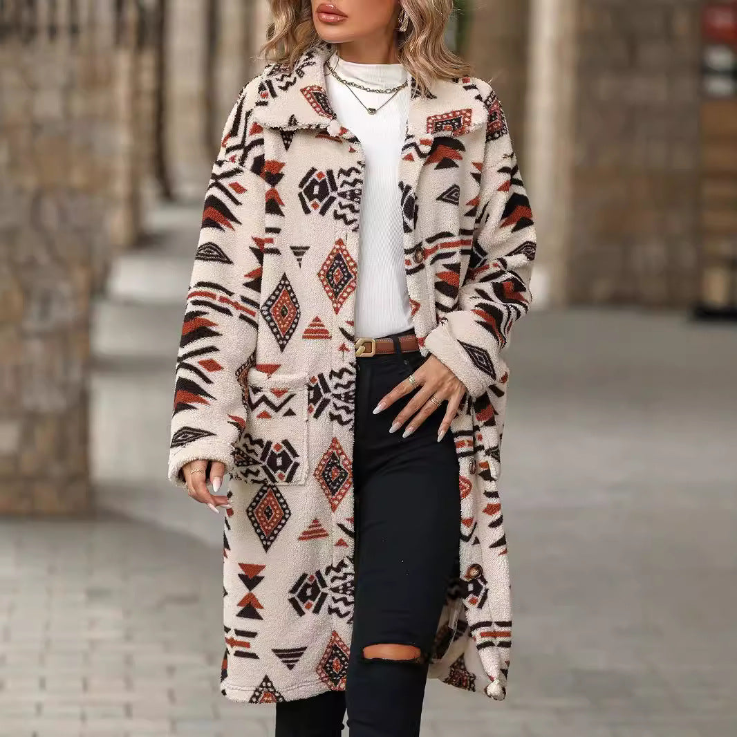 Women's fashionable teddy jacket with a unique geometric pattern NOVAE