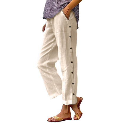 Women's lightweight and airy summer trousers with side buttons NOVAE