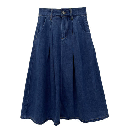 Women's Long Denim Skirt with Pleats and Side Pockets NOVAE