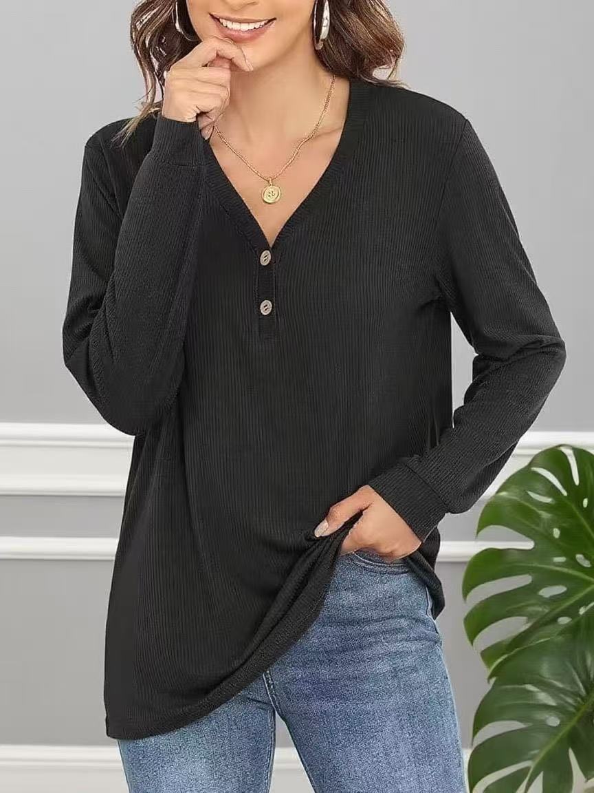 Women's casual long-sleeved shirt with button placket and fine texture NOVAE