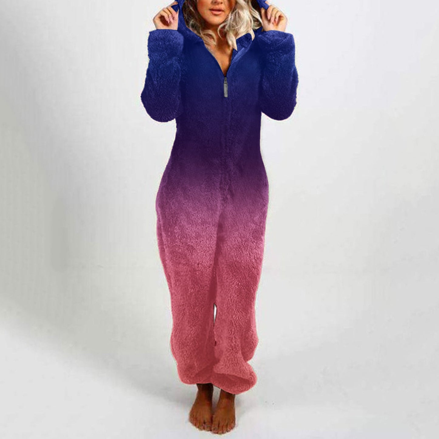 Women's Fleece Onesie with Hood and Gradient Design NOVAE
