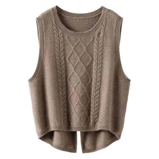 Women's sleeveless knitted vest with cable pattern and modern details NOVAE