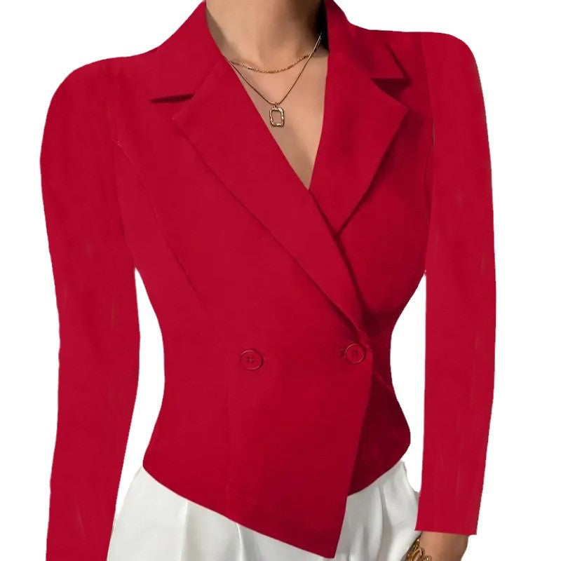Women's Elegant Blazer Jacket with Double Button Front and Curved Hem NOVAE