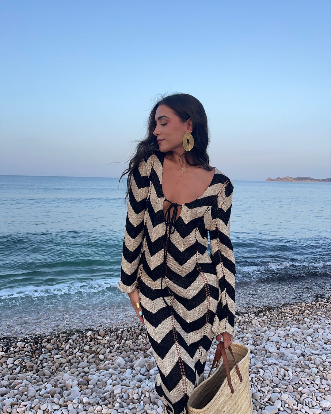 Women's knitted dress with zigzag design and wide cut NOVAE