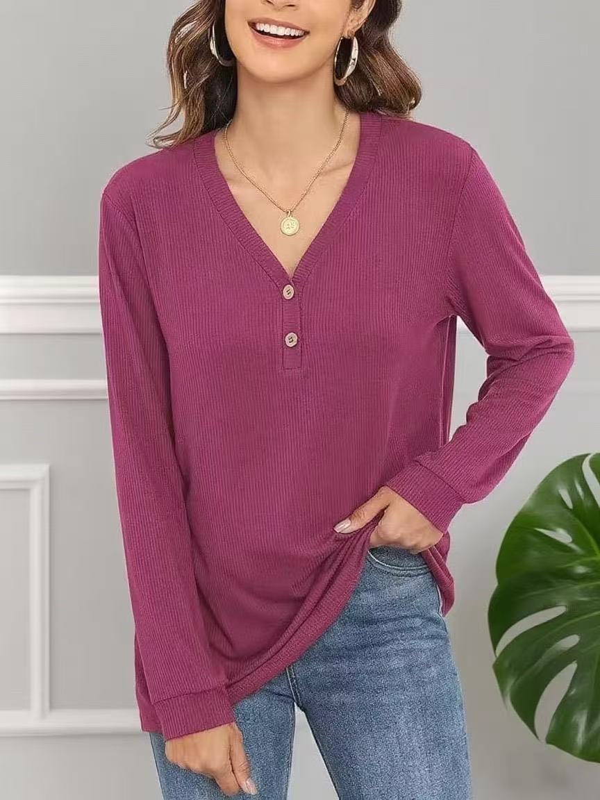 Women's casual long-sleeved shirt with button placket and fine texture NOVAE