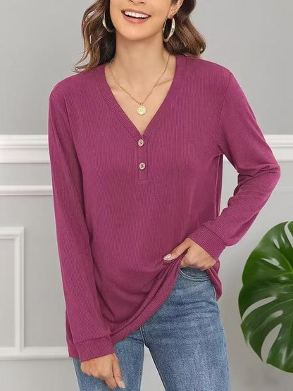 Women's casual long-sleeved shirt with button placket and fine texture NOVAE