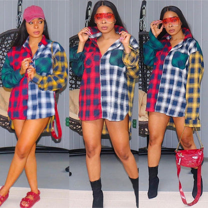 Women's oversized plaid blouse with a fashionable cut and casual look NOVAE