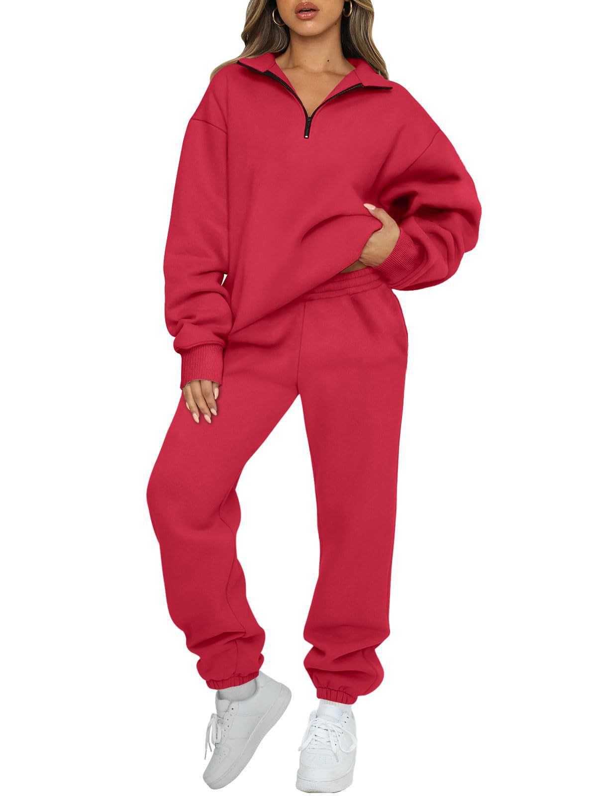 Women's Cozy Leisure Suit with Stand-Up Collar and Zipper NOVAE