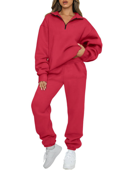 Women's Cozy Leisure Suit with Stand-Up Collar and Zipper NOVAE