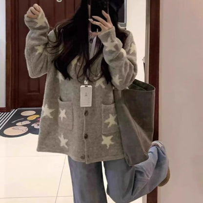 Women's cardigan with star pattern and practical pockets NOVAE