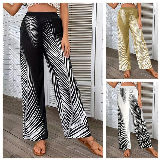 Women's Elegant and airy palazzo trousers with palm print NOVAE