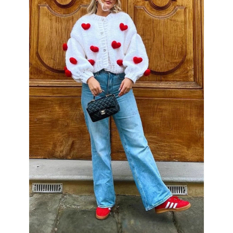 Women's playful knit cardigan with heart appliqués NOVAE