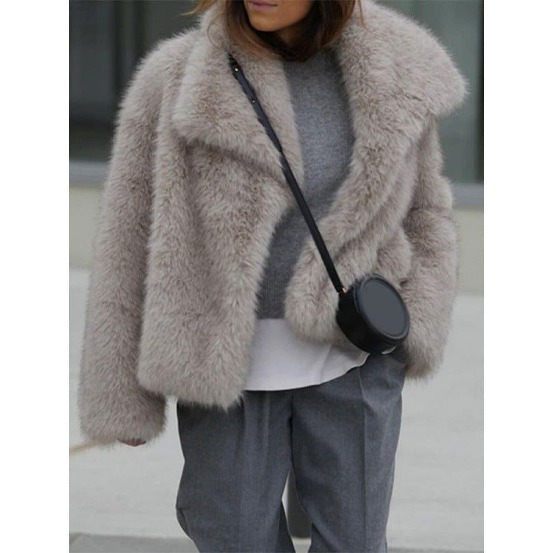 Women's Cozy Teddy Jacket with Wide Lapels NOVAE