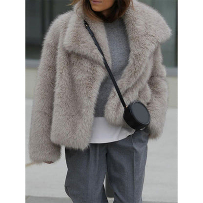 Women's Cozy Teddy Jacket with Wide Lapels NOVAE