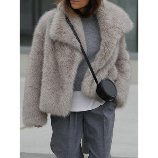 Women's Cozy Teddy Jacket with Wide Lapels NOVAE