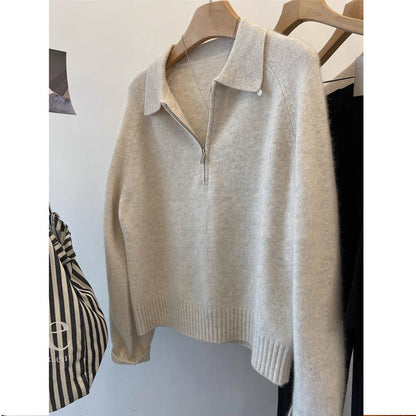 Women's Cozy Sweater with Stand-Up Collar and Short Zipper NOVAE