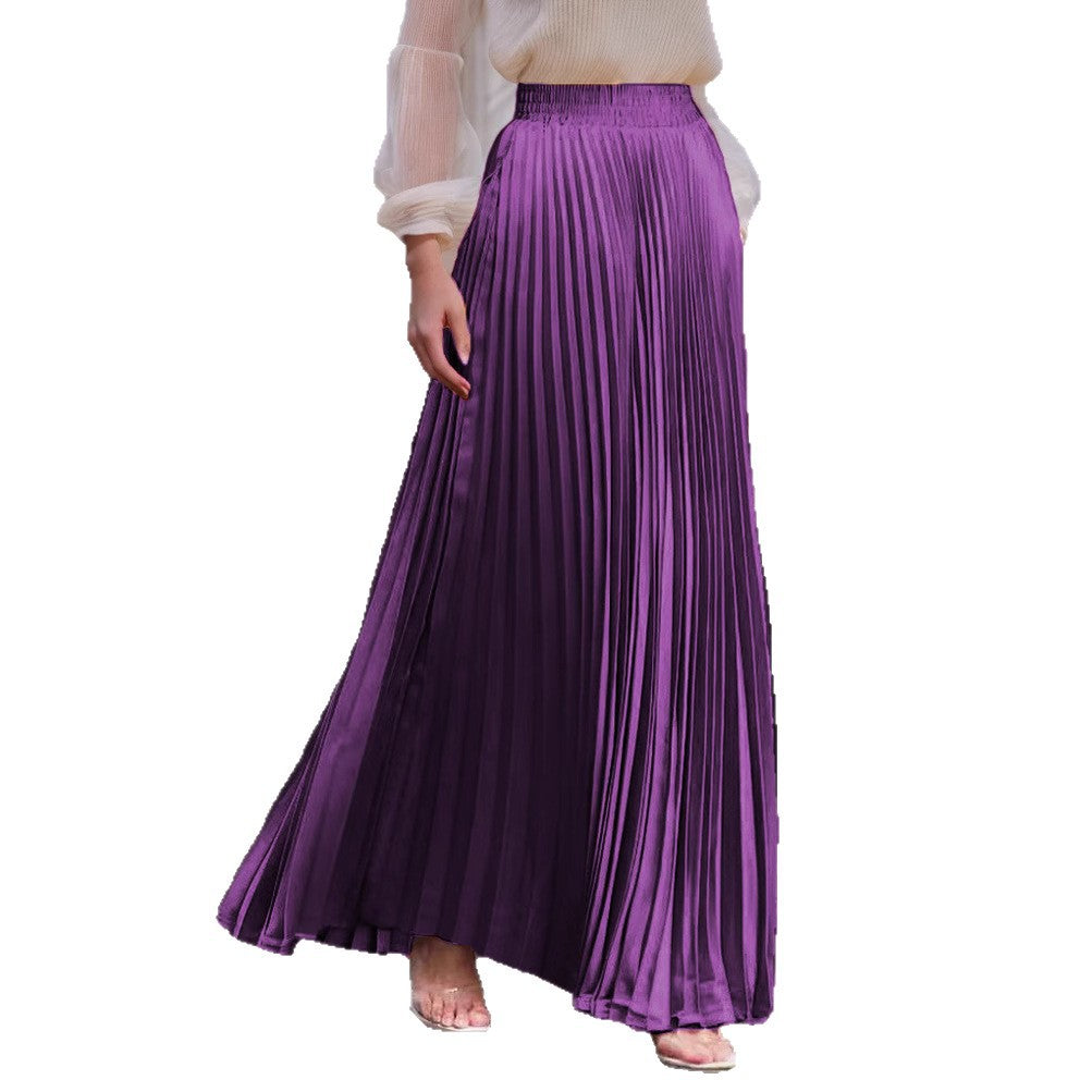 Women's pleated maxi skirt with elastic waistband and flowing cut NOVAE