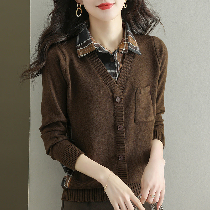 Women's cardigan with V-neck and practical chest pocket NOVAE