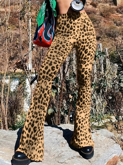 Women's flared leggings with trendy leopard print NOVAE