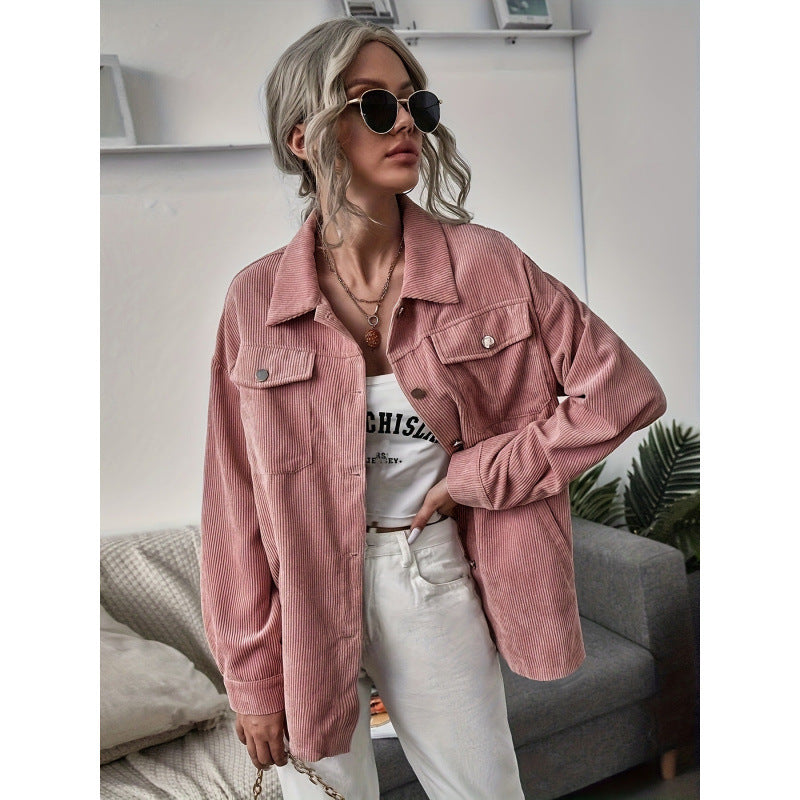 Women's casual corduroy jacket with decorative buttons and practical pockets NOVAE