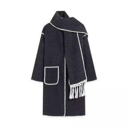 Women's Oversized Coat Jacket with Fringe and Decorative Collar NOVAE