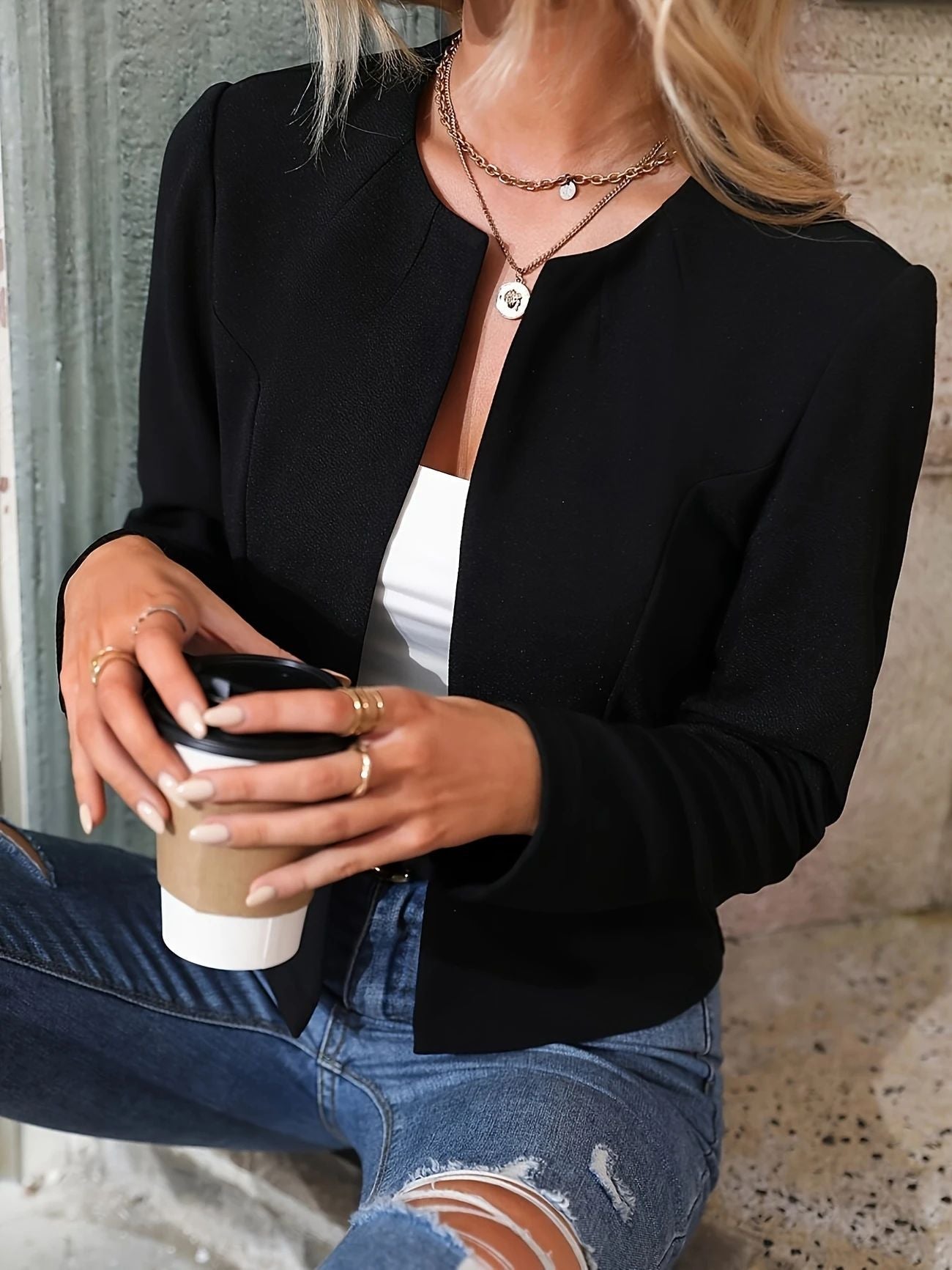 Women's fine short jacket with structured design and elegant details NOVAE