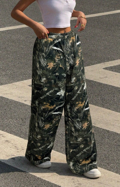 Women's Wide-Leg Printed Trousers with Elastic Waistband NOVAE