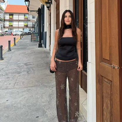 Women's Elegant Embroidered Sequin Palazzo-Style Trousers NOVAE