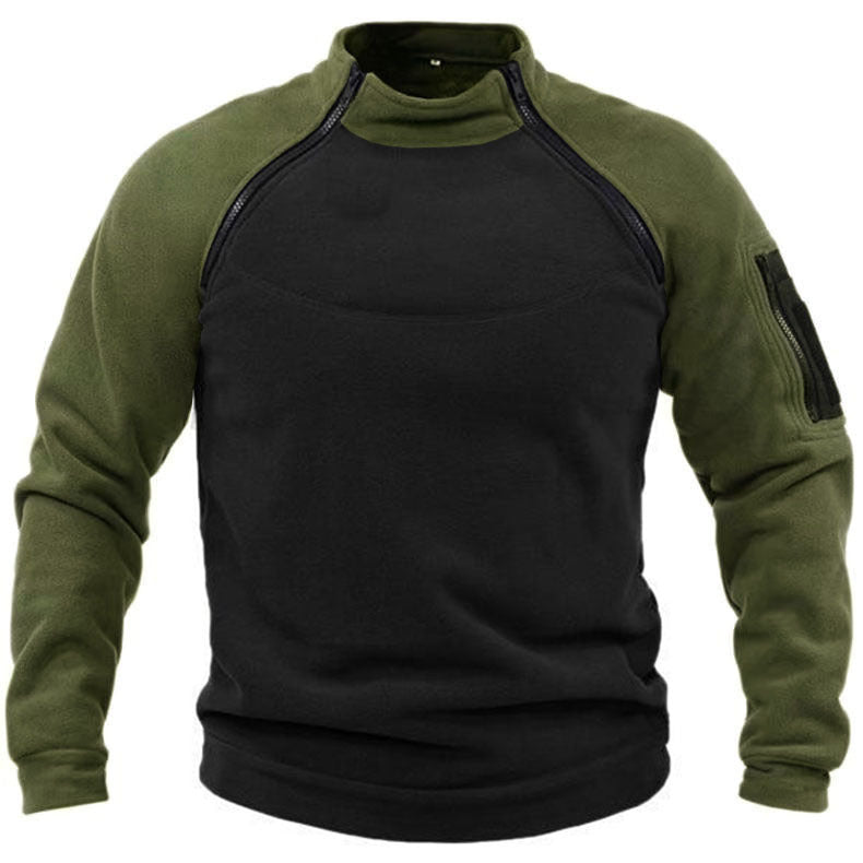 Men's fleece pullover with high collar and functional pockets NOVAE