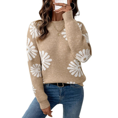 Women's knitted sweater with floral design NOVAE