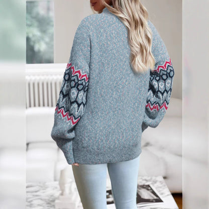 Women's knit sweater with a modern geometric pattern and oversized cut NOVAE
