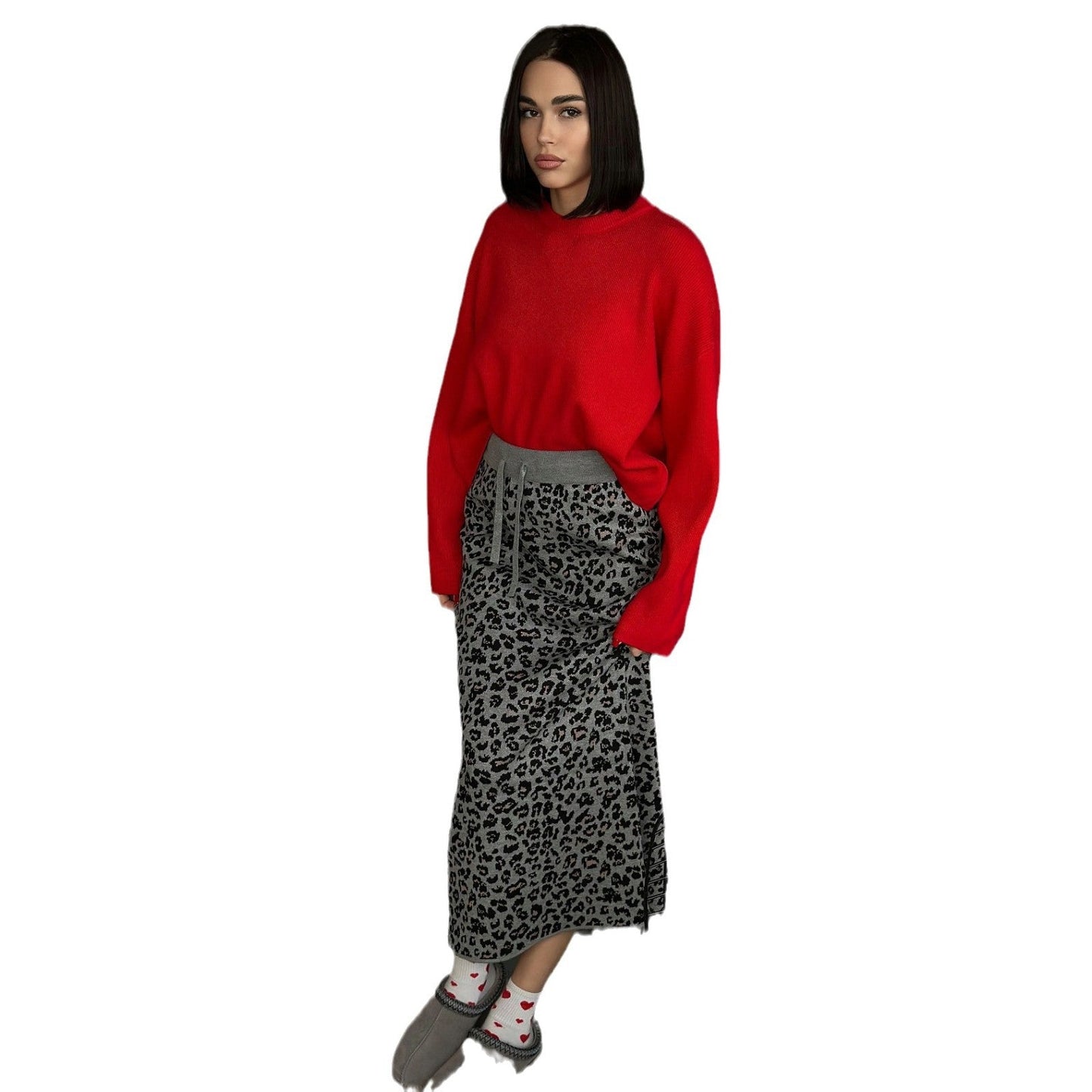Women's midi skirt with leopard print and slit design NOVAE