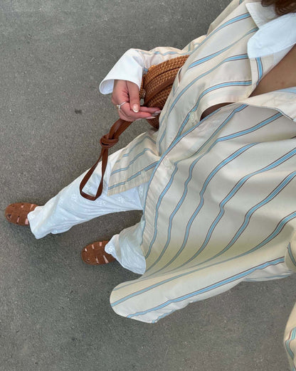 Women's elegant shirt blouse with fine stripes and classic button details NOVAE