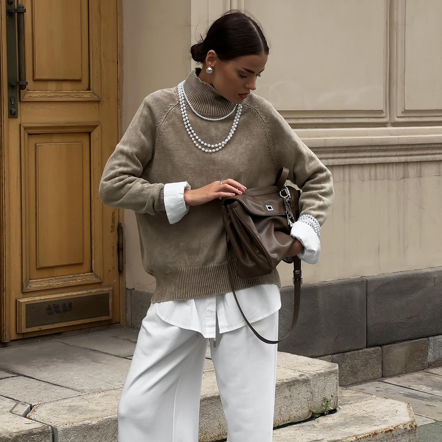 Women's cozy knit sweater with high collar and stylish cuffs NOVAE