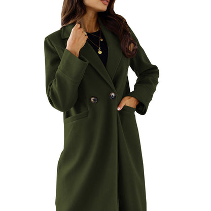 Women's elegant wool coat with double button placket and practical pockets NOVAE