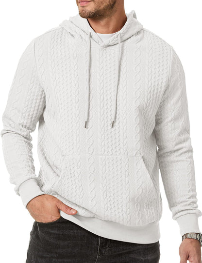 Men's hooded sweatshirt with textured cable knit pattern NOVAE