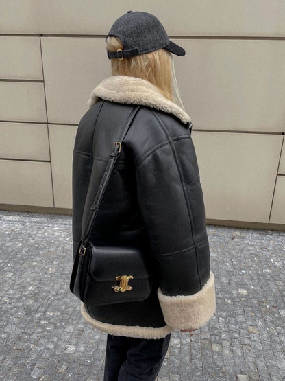 Women's faux leather jacket with teddy lining NOVAE