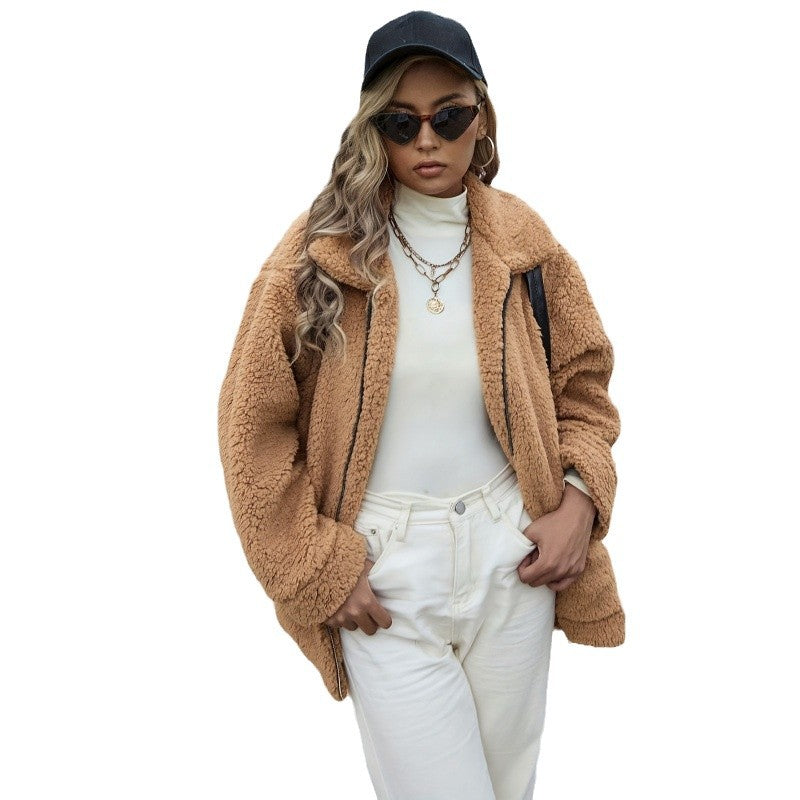 Women's Cozy Fleece Jacket with High Collar and Zipper NOVAE